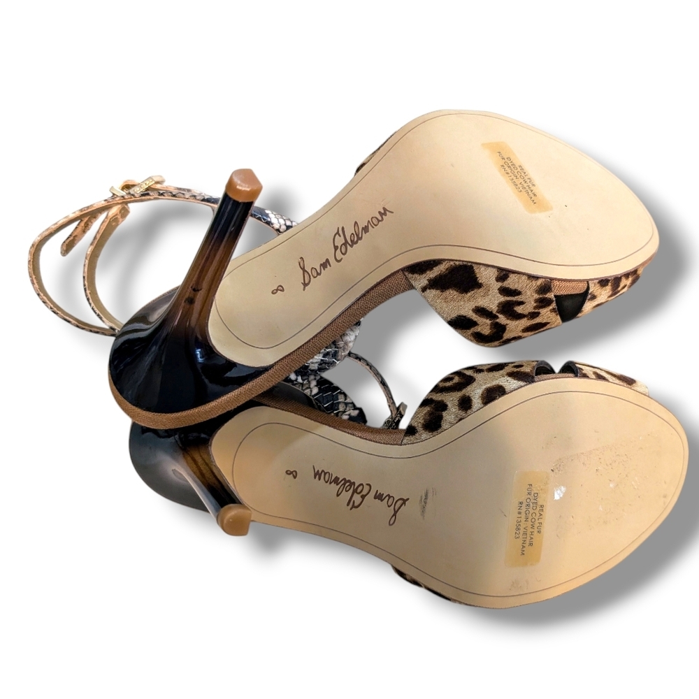 SAM EDELMAN Aly Leopard Print Strappy Heeled Sandals, Size 8 - Picture 4 of 10